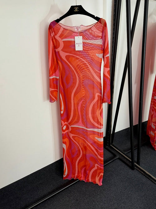 Pucci Fuchsia Swirl Sheer Maxi Dress