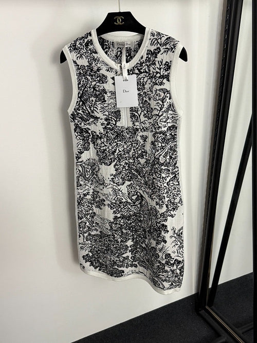 Christian Dior “Toile de Jouy” Jacquard Knit Mini Dress – Navy & Ivory