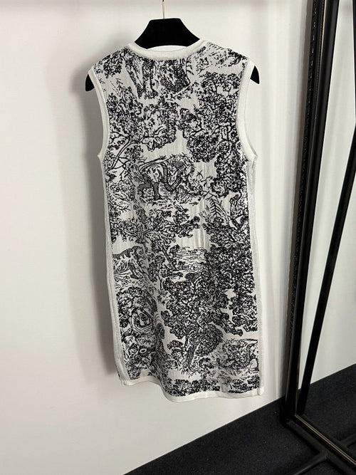 Christian Dior “Toile de Jouy” Jacquard Knit Mini Dress – Navy & Ivory