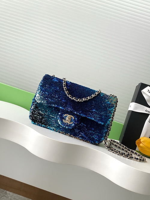 Chanel Mini Classic Flap Bag – Iridescent Ocean Ombre Sequin with Silver-Tone Hardware