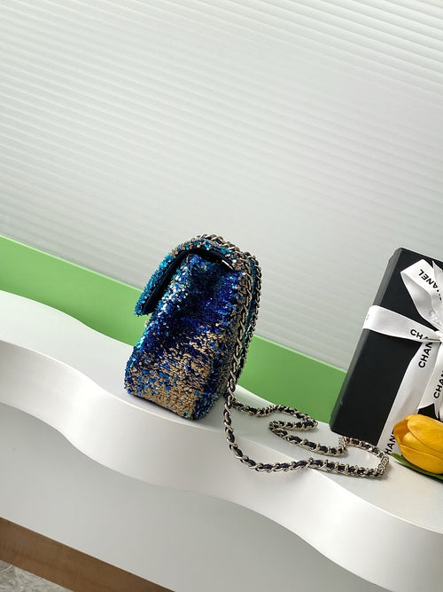 Chanel Mini Classic Flap Bag – Iridescent Ocean Ombre Sequin with Silver-Tone Hardware