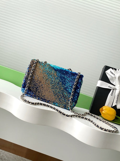 Chanel Mini Classic Flap Bag – Iridescent Ocean Ombre Sequin with Silver-Tone Hardware