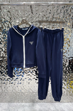 Prada Navy Signature Zip Hoodie & Jogger Set – Luxury Lounge Edition (S–L)