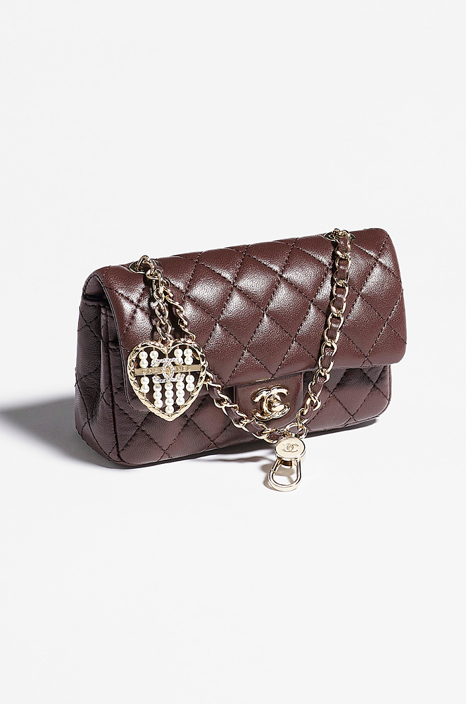 Chanel Mini Classic Flap Charm Bag in Quilted Lambskin with Heart