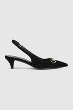 Gucci “Velours Emblem” Monogram Slingback Pumps – Low Heel Elegance
