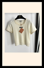 Miu Miu Ivory Ruffle-Trim Knit Tee