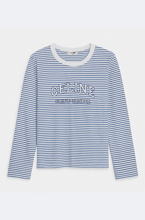 Celine Saint-Tropez Striped Long-Sleeve Tee – Blue/White (S–L)