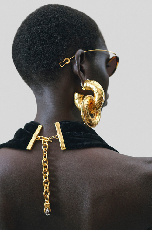 Schiaparelli Muse Velvet Halter Jumpsuit with Gold Medallion