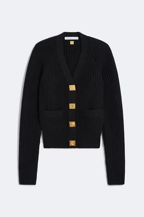 Schiaparelli Icon Gold Button Ribbed Cardigan