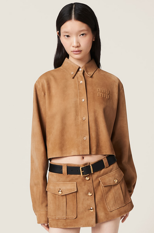 Miu Miu Camel Suede Cropped Shirt