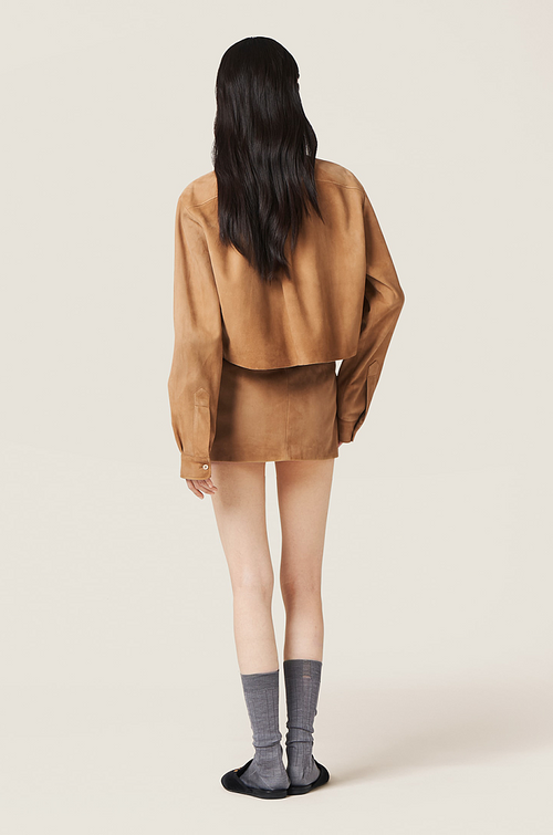 Miu Miu Camel Suede Cropped Shirt