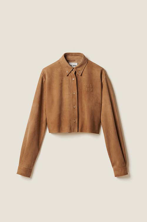 Miu Miu Camel Suede Cropped Shirt
