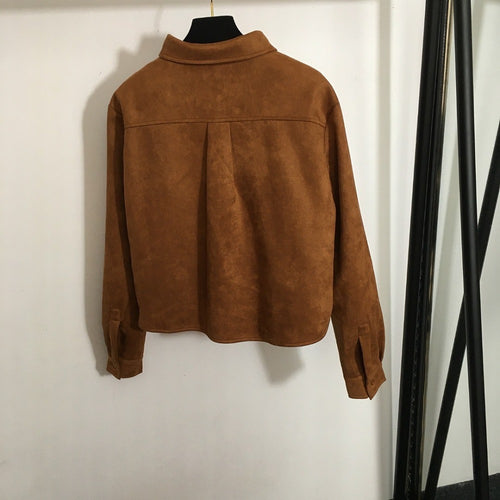 Miu Miu Camel Suede Cropped Shirt
