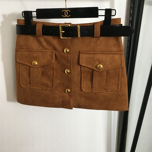 Miu Miu Camel Suede Utility Mini Skirt