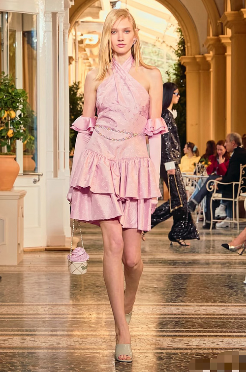 Chanel “Café Coco” Ice Cream Clutch & Rosé Ruffle Halter Dress Set – SS Runway Edition