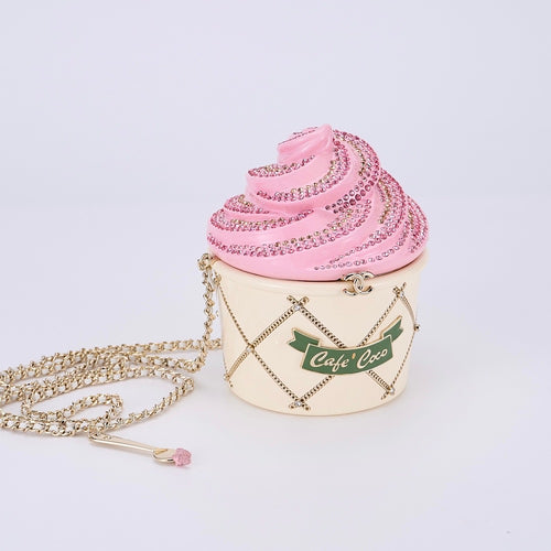 Chanel “Café Coco” Ice Cream Clutch & Rosé Ruffle Halter Dress Set – SS Runway Edition