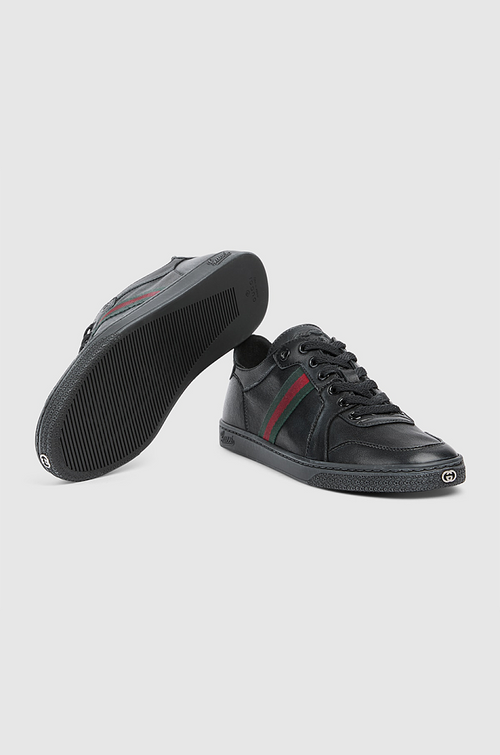Gucci Ace Black Leather Web Sneakers