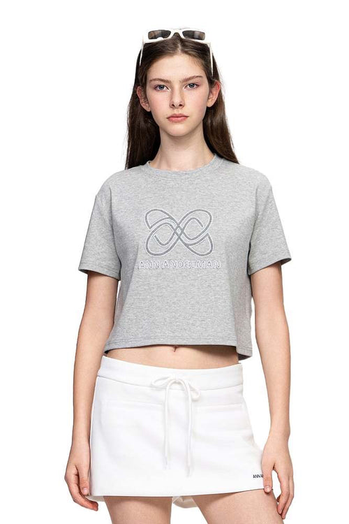 Anine Bing Sport Club Embroidered Cropped Tee – Heather Grey