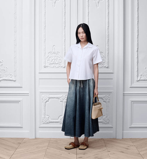 Christian Dior Chambray A-Line Midi Skirt with CD Charm