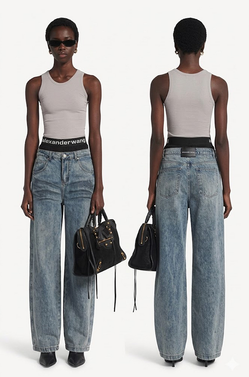 Alexander Wang Logo-Waistband Wide-Leg Denim Jeans