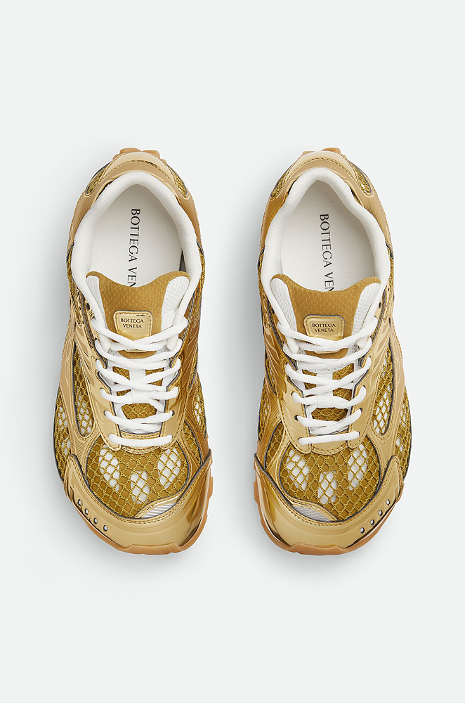 Bottega Veneta Orbit Sneakers – Gold/White – LUXE LIVING FASHIONS