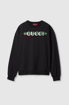 Gucci Cotton Jersey Sweatshirt – Black with Red Gucci Print & Stripe