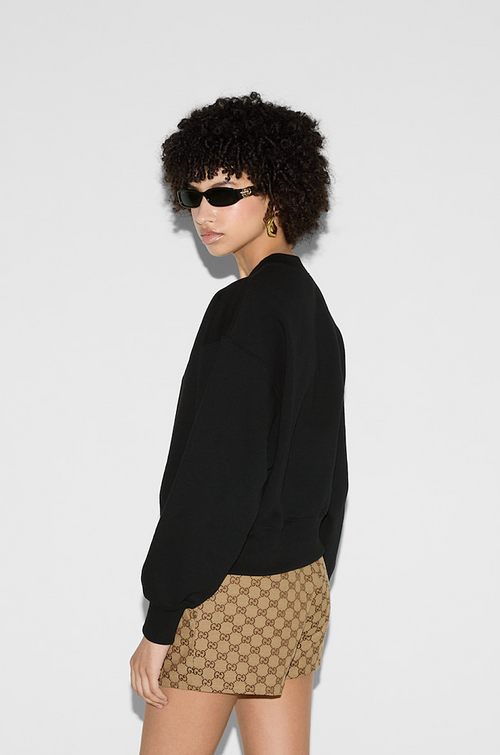 Gucci Cotton Jersey Sweatshirt – Black with Red Gucci Print & Stripe