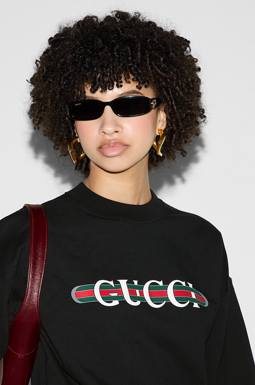 Gucci Cotton Jersey Sweatshirt – Black with Red Gucci Print & Stripe