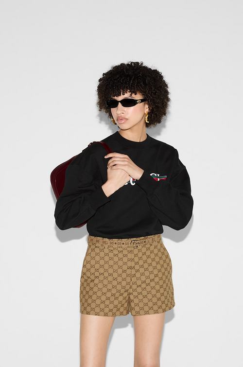 Gucci Cotton Jersey Sweatshirt – Black with Red Gucci Print & Stripe