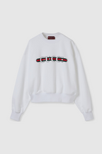 Gucci Cotton Jersey Sweatshirt – White with Red Gucci Print & Stripe