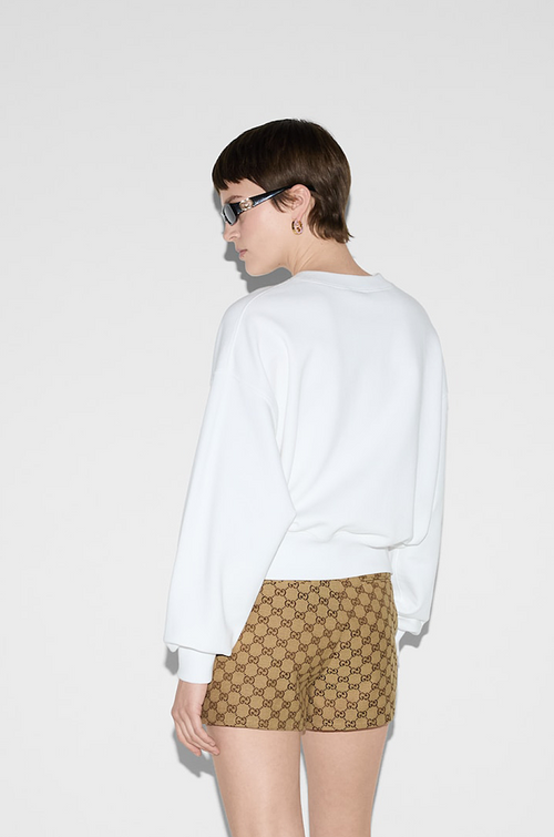 Gucci Cotton Jersey Sweatshirt – White with Red Gucci Print & Stripe