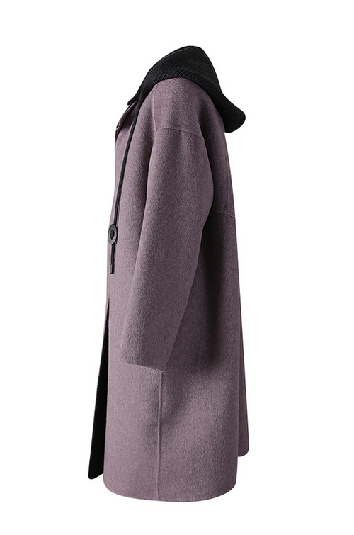 Noirhaven Wool & Suede Longline Coat - Dark Gray with Black Suede Interior (S–M)