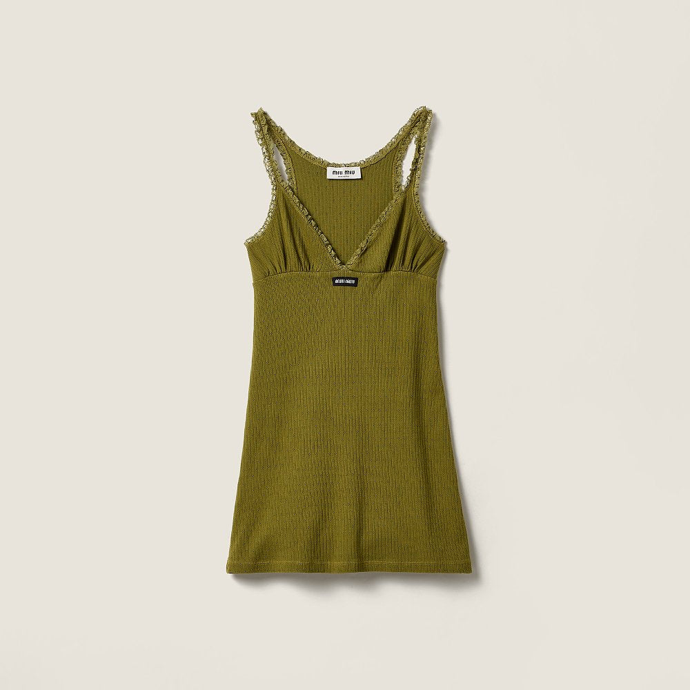 Miu Miu Olive Ribbed Lace-Trim Mini Dress – LUXE LIVING FASHIONS