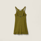 Miu Miu Olive Ribbed Lace-Trim Mini Dress