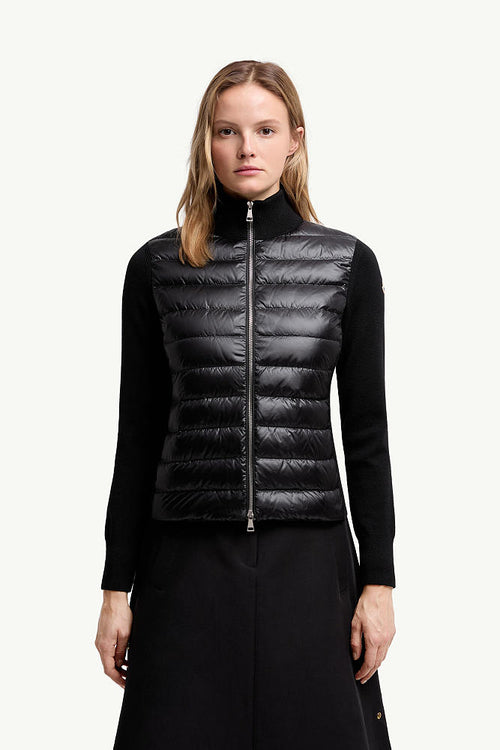 Moncler Knit-Sleeve Down Cardigan Jacket – Black