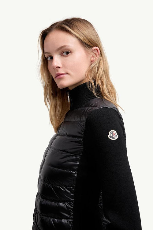 Moncler Knit-Sleeve Down Cardigan Jacket – Black