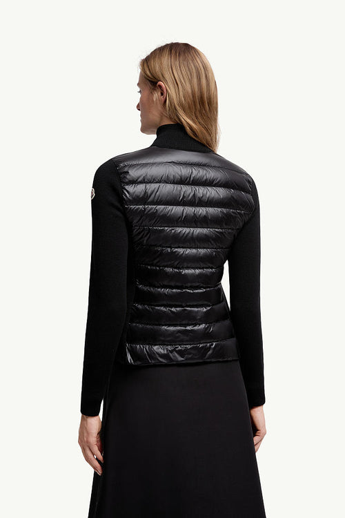 Moncler Knit-Sleeve Down Cardigan Jacket – Black