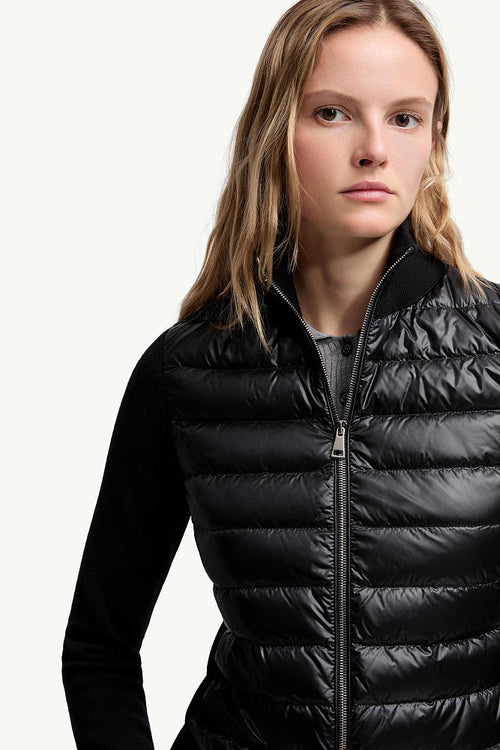 Moncler Knit-Sleeve Down Cardigan Jacket – Black