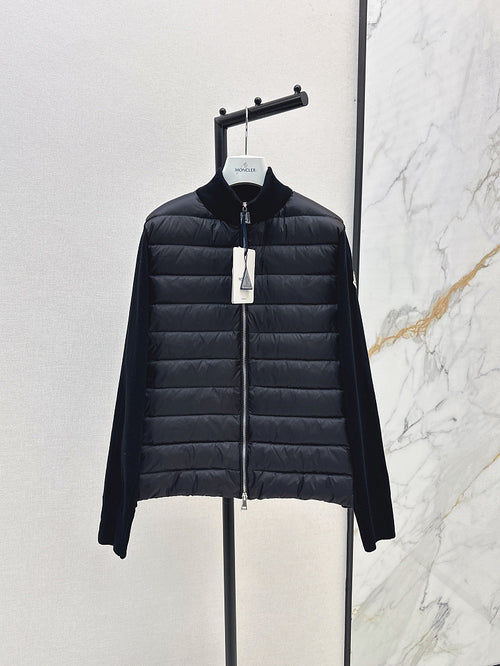 Moncler Knit-Sleeve Down Cardigan Jacket – Black