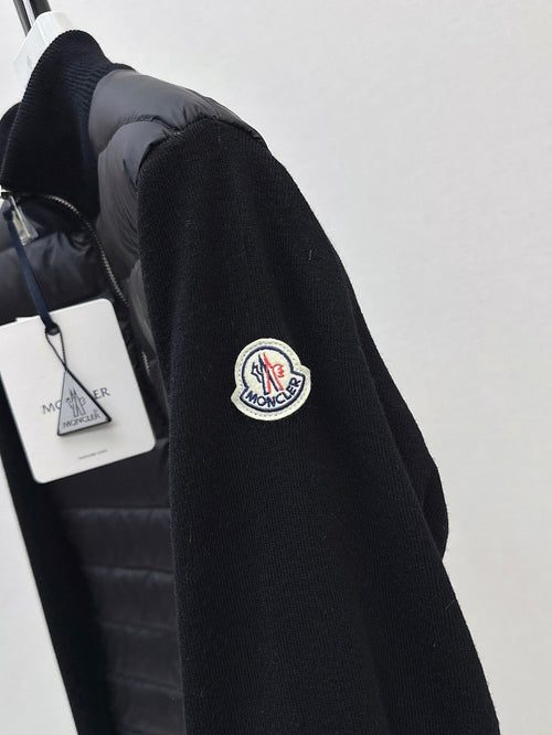 Moncler Knit-Sleeve Down Cardigan Jacket – Black