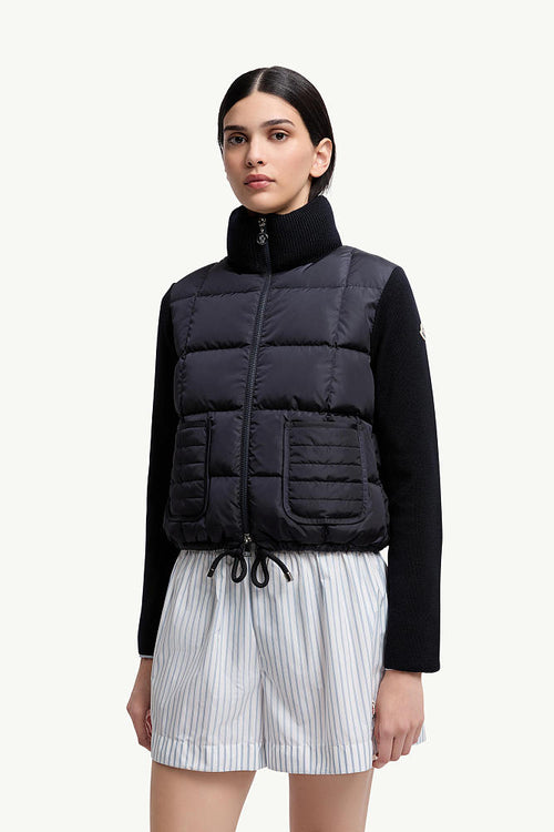 Moncler Knit-Sleeve Down Jacket with Patch Pockets