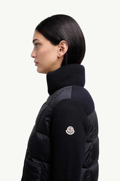 Moncler Knit-Sleeve Down Jacket with Patch Pockets
