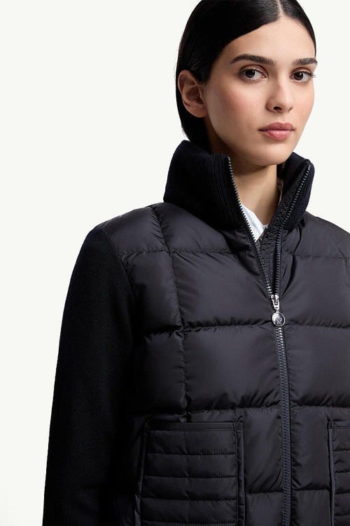 Moncler Knit-Sleeve Down Jacket with Patch Pockets