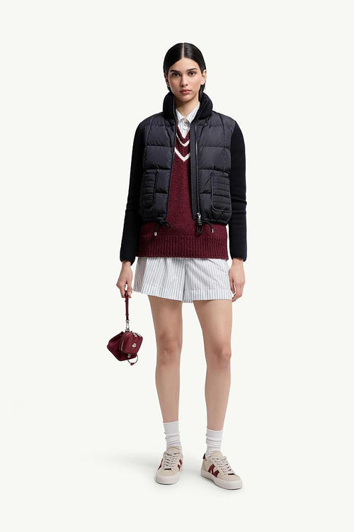 Moncler Knit-Sleeve Down Jacket with Patch Pockets