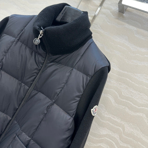 Moncler Knit-Sleeve Down Jacket with Patch Pockets