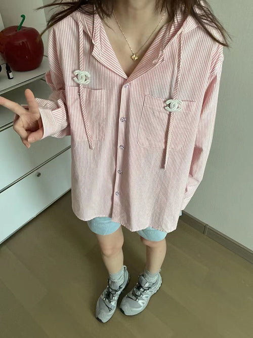 CC Striped Shirt Hoodie Top