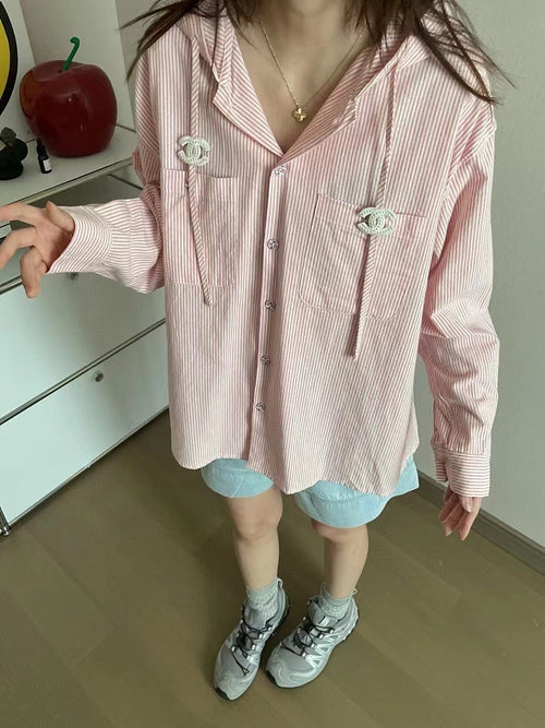 CC Striped Shirt Hoodie Top