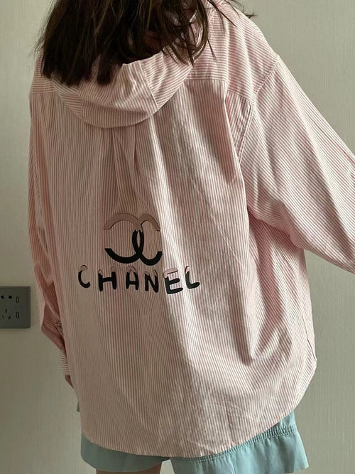 CC Striped Shirt Hoodie Top