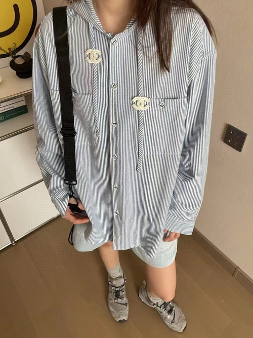 CC Striped Shirt Hoodie Top
