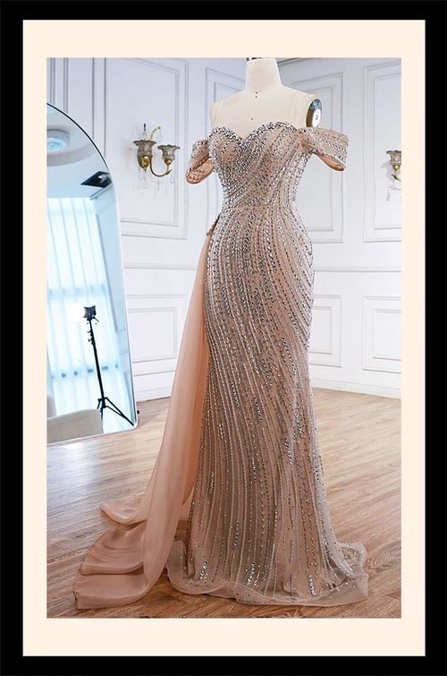 Valentina Royale – Diamond Mesh Beaded Strapless Gown